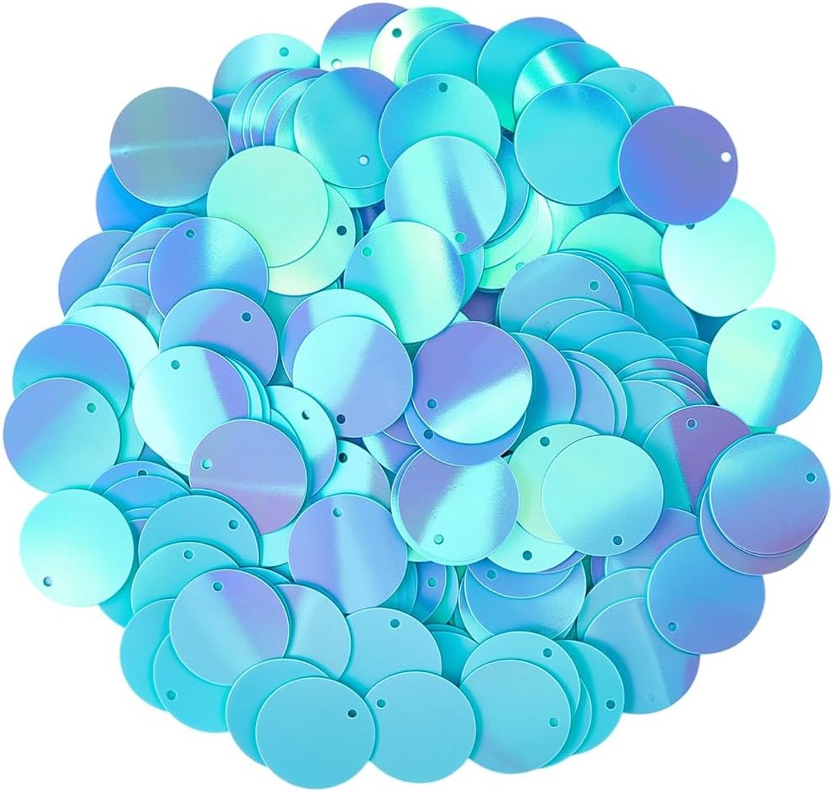 454 stuks lichtblauwe ronde platte pailletten Paillettes losse bulk grote 20 mm glitter iriserende lovertjes met gat plastic applicaties pailletten voor naaien maken kleding accessoires