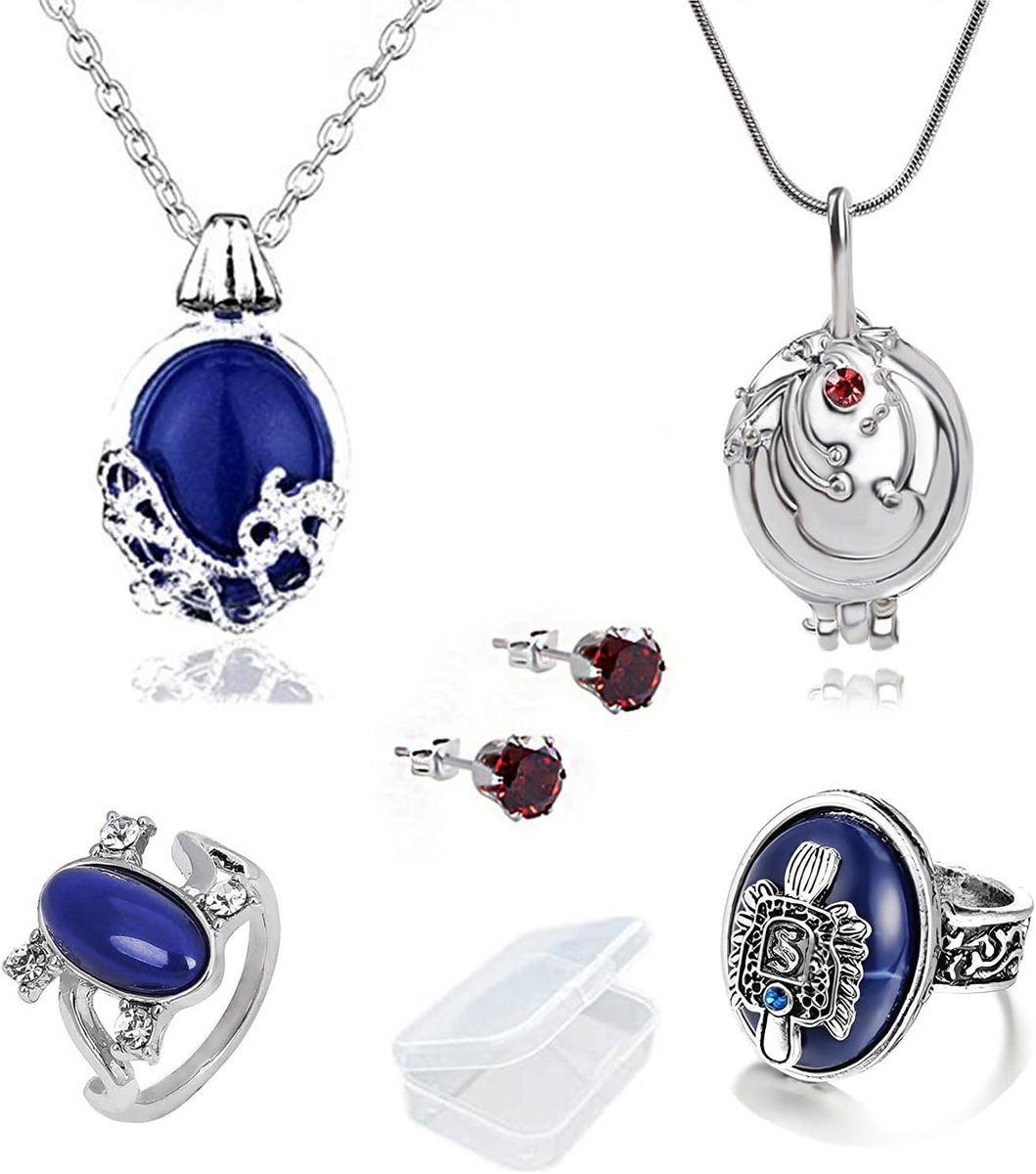 Vampire Diaries ketting van Katherine Pierce en ketting van Elena Gilbert en oorbellen en wapen van de familie geheime ring van Esther met opbergdoos, metaal, diamant, Metaal, Diamant