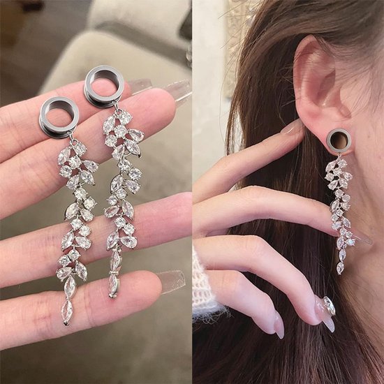 Oor Flesh Tunnel Oor Tunnel met Hanger Zilver Oor Piercing Double Flared Piercing Sieraden Roestvrij Staal Oor Expander Oorplugs voor Vrouwen en Mannen 8 mm-25 mm — afbeelding 2
