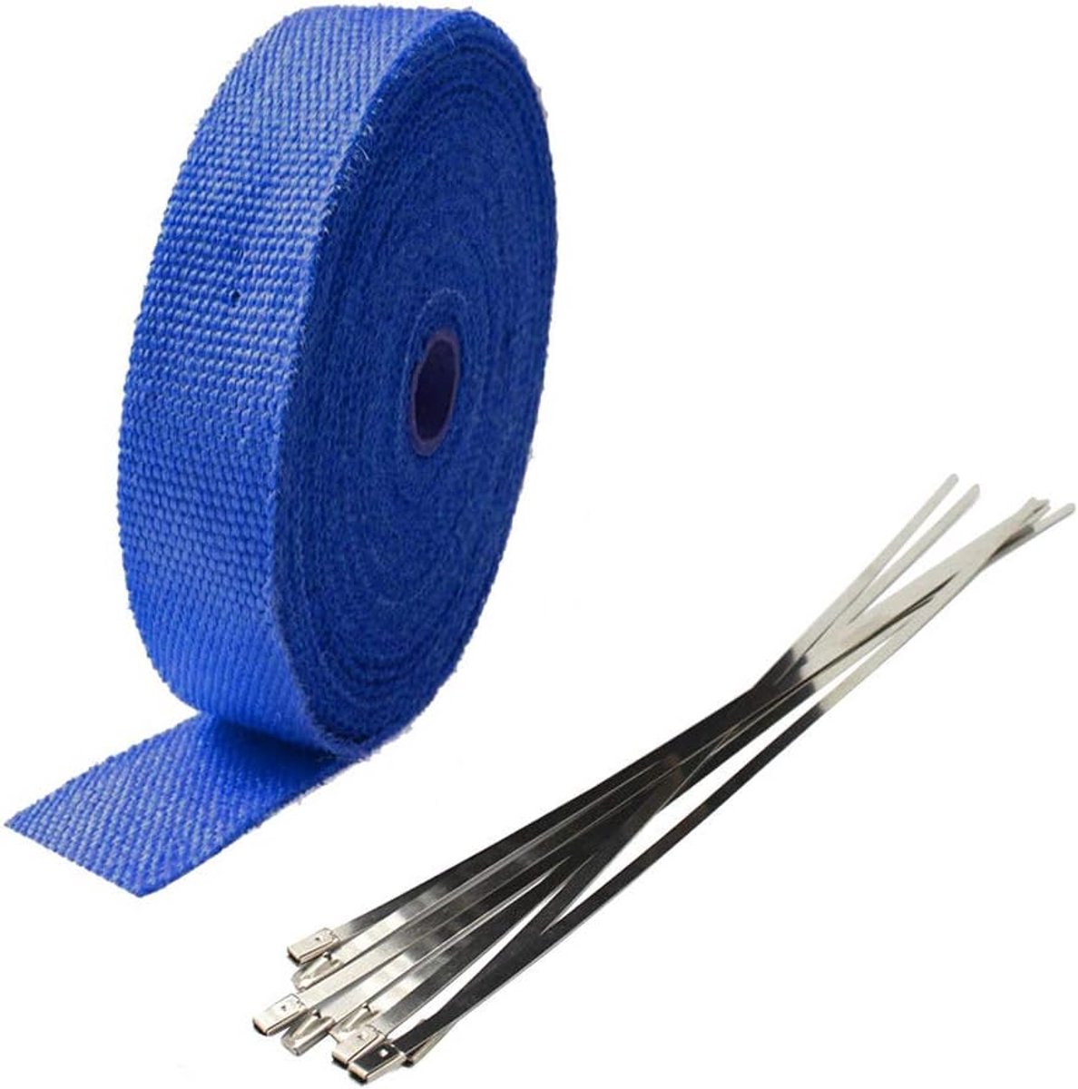 2,5 cm x 10 m glasvezel blauwe hittebeschermingsband uitlaatband uitlaat warmte wikkel schild hoes auto motorfiets spruitband met 6 stuks kabelbinders