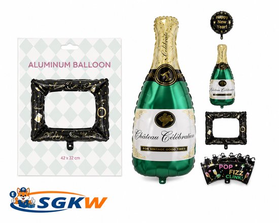 Folieballonnen Set Champagne – Happy New Year – Nieuwjaarsdecoratie