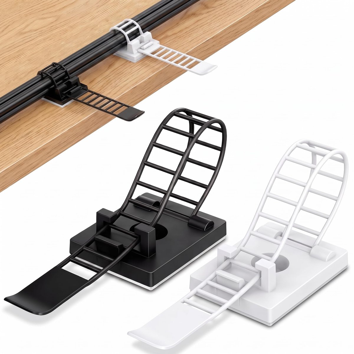 Kabelhouderclips 60 stuks - wit-zwart - zelfklevend - organizeer je kabels efficiënt - SnelShoppen