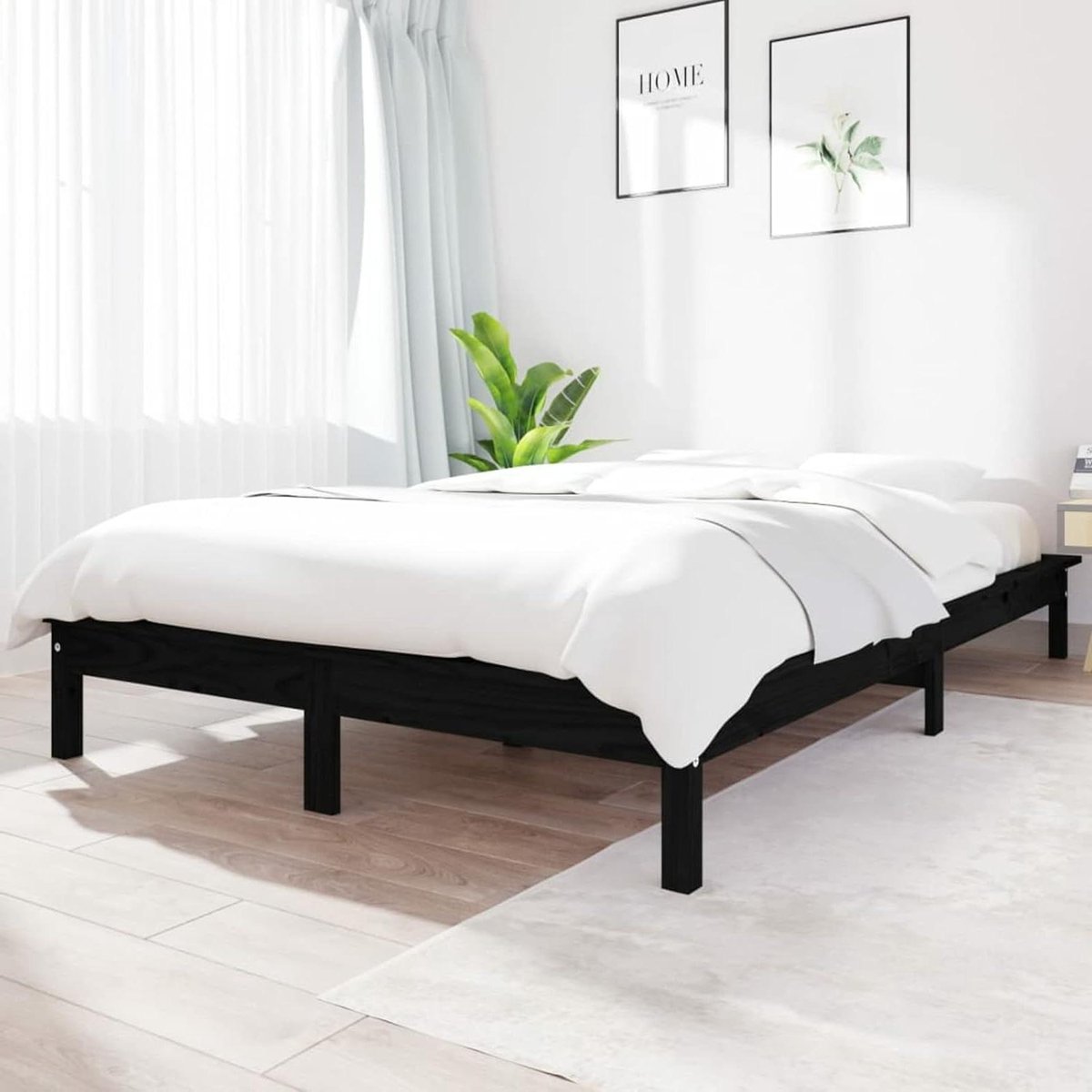 Houten Bedframe - Meubelbed Lattenbodem - Slaapkamer Inrichten - Massief Grenenhout - 160 x 200 cm - Zwart