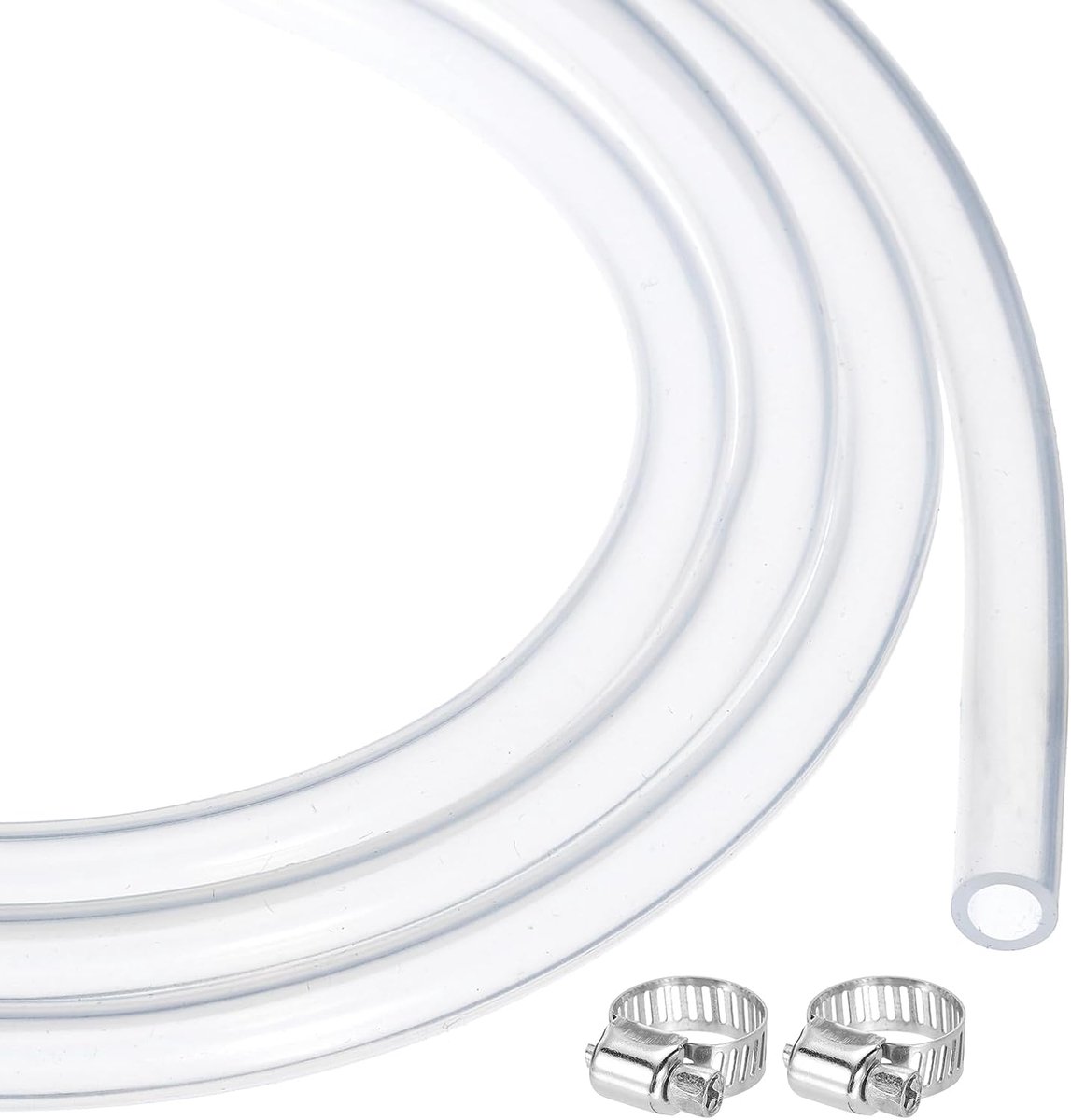 Transparante siliconen slang, 6 mm x 9 mm, flexibele luchtslang voor brouwen, wijnproductie, pomp, sifon, 1/4 inch ID, met 2 klemmen