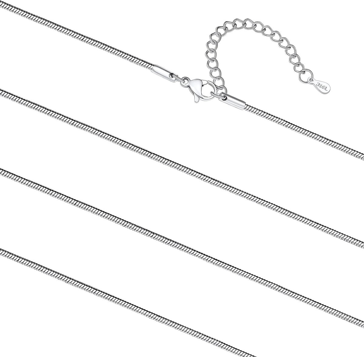Slangenketting voor dames, roestvrij staal, waterdicht, slangenketting, hypoallergeen, sieraden voor dagelijks gebruik, roestvrij stalen ketting, 35/40/45/50/55/60/65/70/75 cm lang, in
