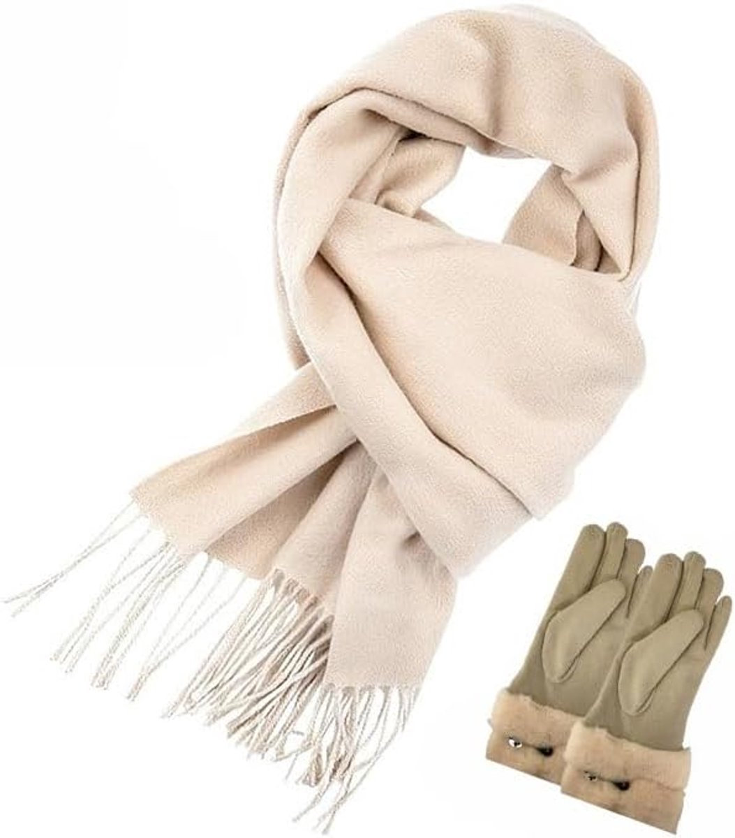 100% Luxe Kasjmier Sjaal en Handschoenen Sets, Uniseks, Beige | 100% Kasjmier,Sjaal en Handschoenen 2 in 1