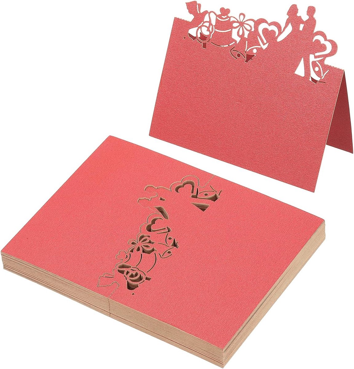 50 stuks bruiloft plaats kaarten, laser gesneden bruiloft tafel plaats kaart gevouwen tent kaart naam kaarten voor tafel bruiloft setting buffet receptie, rood