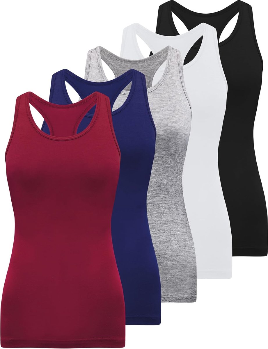 Tanktop voor dames, 5-delig, tanktop, racerback, yoga, sport-tanktop, dames, zonder fitness, tanktop