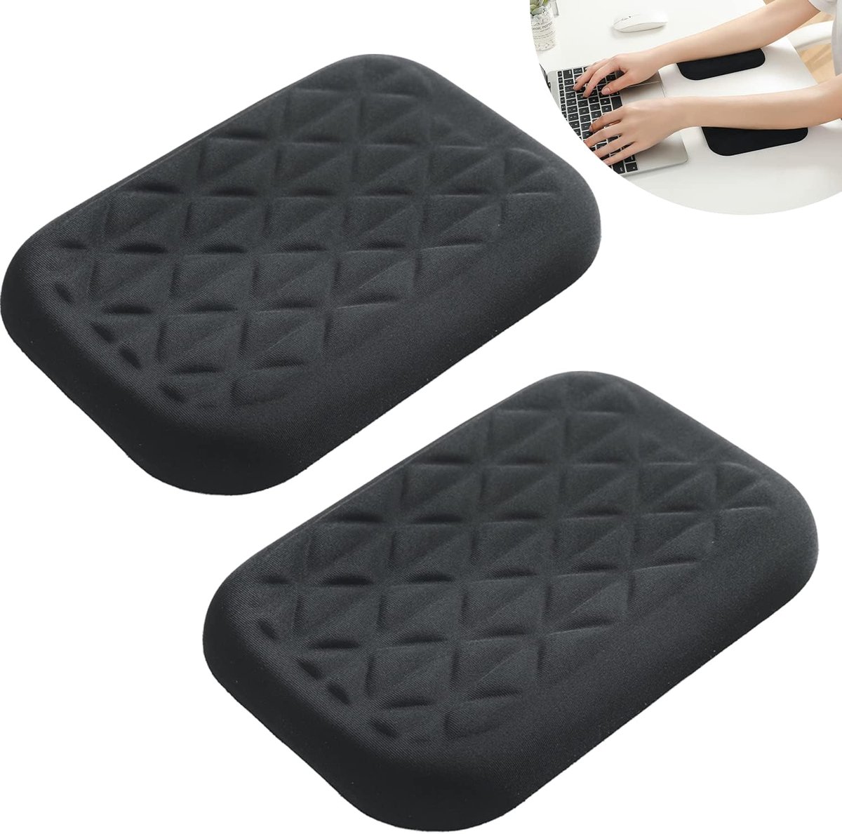 Ergonomic Wrist & Elbow Rest Pad for Desk with Memory Foam & Non-Slip Base, Relieve Elbow Pain Armrest Wrist Support (2, Zwart, 16 * 11cm)