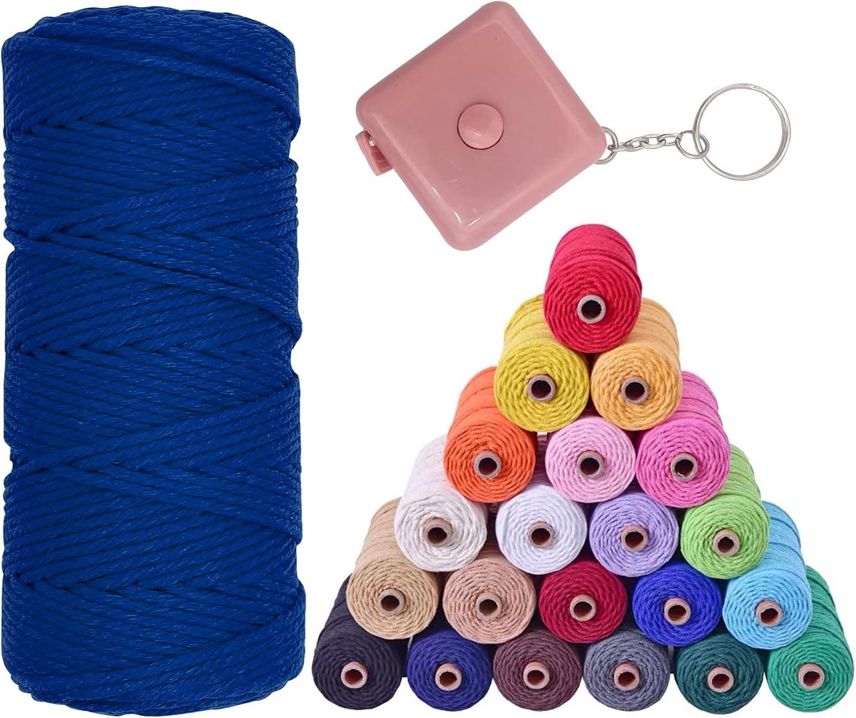 koord 3 mm x 100 m / 328 voet, 1 meetlint 100% natuurlijk katoen macramé touw 4 strengen gedraaid touw garen ambachtelijke breien koord doe-het-zelf voor hangers kerst bruiloft decor -