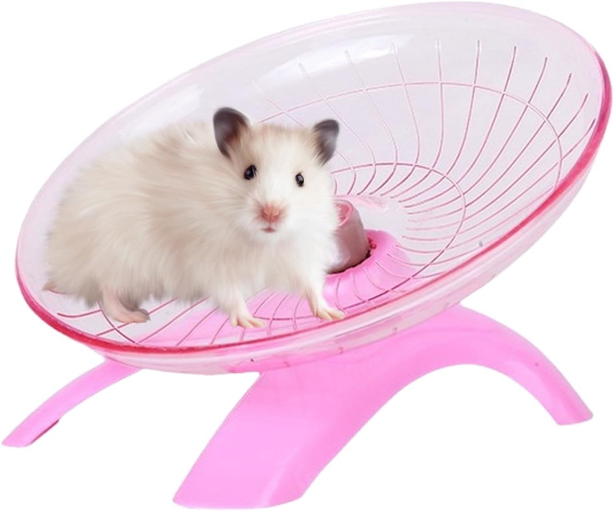 Vliegende schotel stil loopwiel, 17,5 cm, geschikt voor cavia's, hamsters, egels en andere kleine dieren om veilige oefeningen te garanderen (roze)