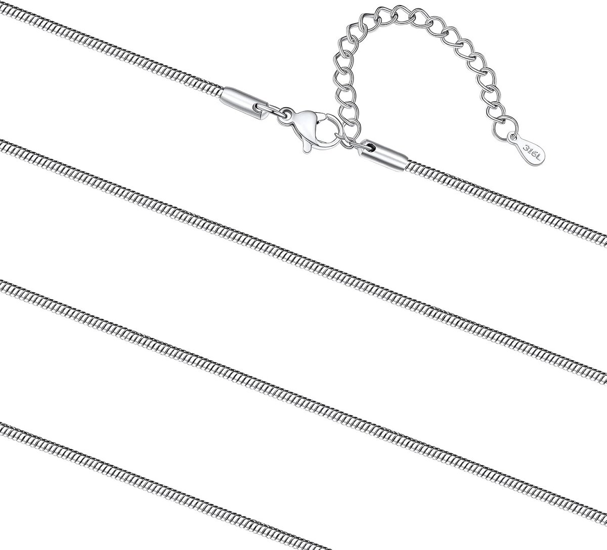 Slangenketting voor dames, roestvrij staal, waterdicht, slangenketting, hypoallergeen, sieraden voor dagelijks gebruik, roestvrij stalen ketting, 35/40/45/50/55/60/65/70/75 cm lang, in