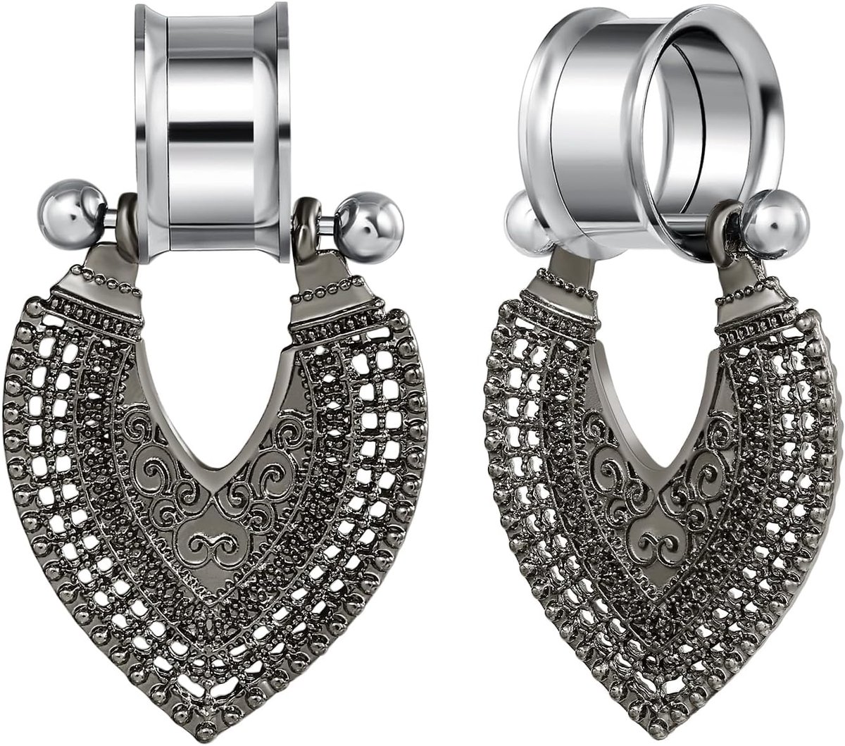 Oormeters met afneembare hanger, roestvrij stalen druppelvormige oortunnels, vintage piercingsieraden voor mannen en vrouwen, gotische etnische stijl, maat 4 mm tot 30 mm