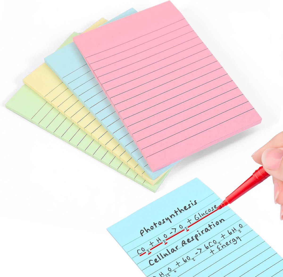 Goods gevoerde plaknotities | Grote pastelkleurige post-it notities voor studie, revisie en kantoor, 4 pads (geel, roze, blauw en groen) sterke hechting, 100 vellen/pad
