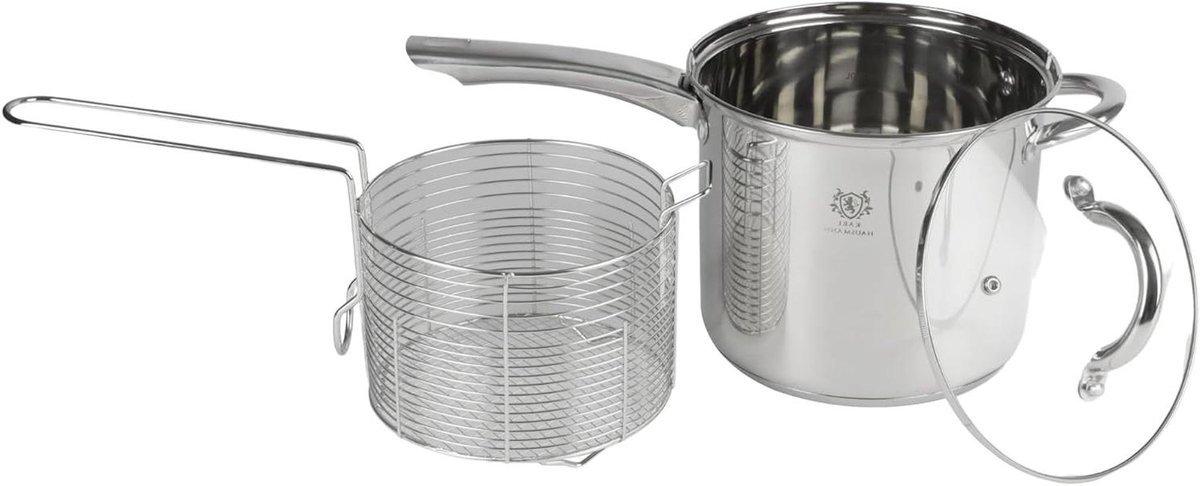 Frietpan Met Mand - Pastapan Aspergepan - Koken en Stomen - 3-in-1 Multifunctioneel - 3.6 Liter - Zilver