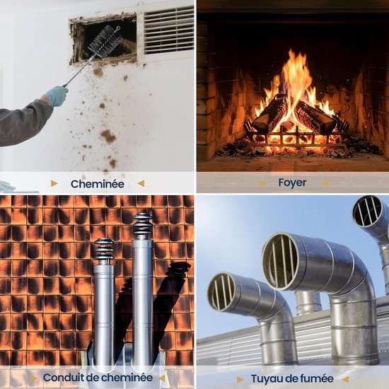 Schoorsteenveger borstelset, 4 stuks haardborstelset, kachelpijpborstel buisreiniging en roestverwijdering 30 mm 50 mm 80 mm 150 mm ovenborstel met 1 m staaldraad schoorsteenpijp reinigingsborstel — afbeelding 2