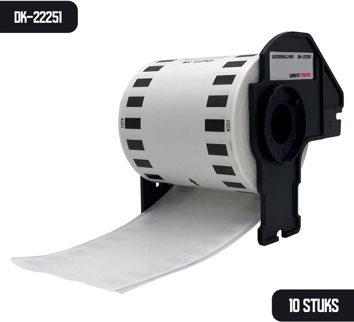 Doorlopende labelrol 62 mm x 15,24 m - zwart en rood op wit - hoge kwaliteit etiketten - SnelShoppen