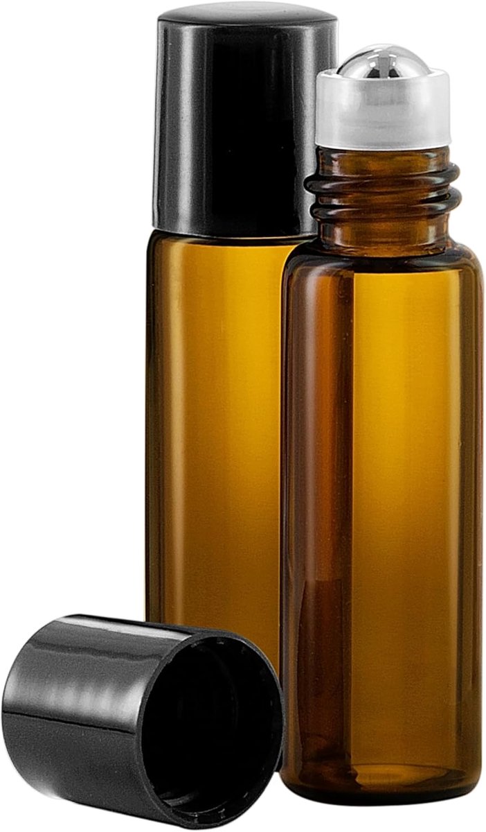 Oil Roll-On Bottles 5ml– Set of 5 Refillable Amber Glass Containers perfect for Aromatherapy - Perfume - Massage Oils - Ideal Travel Size with a Leakproof Design — afbeelding 3
