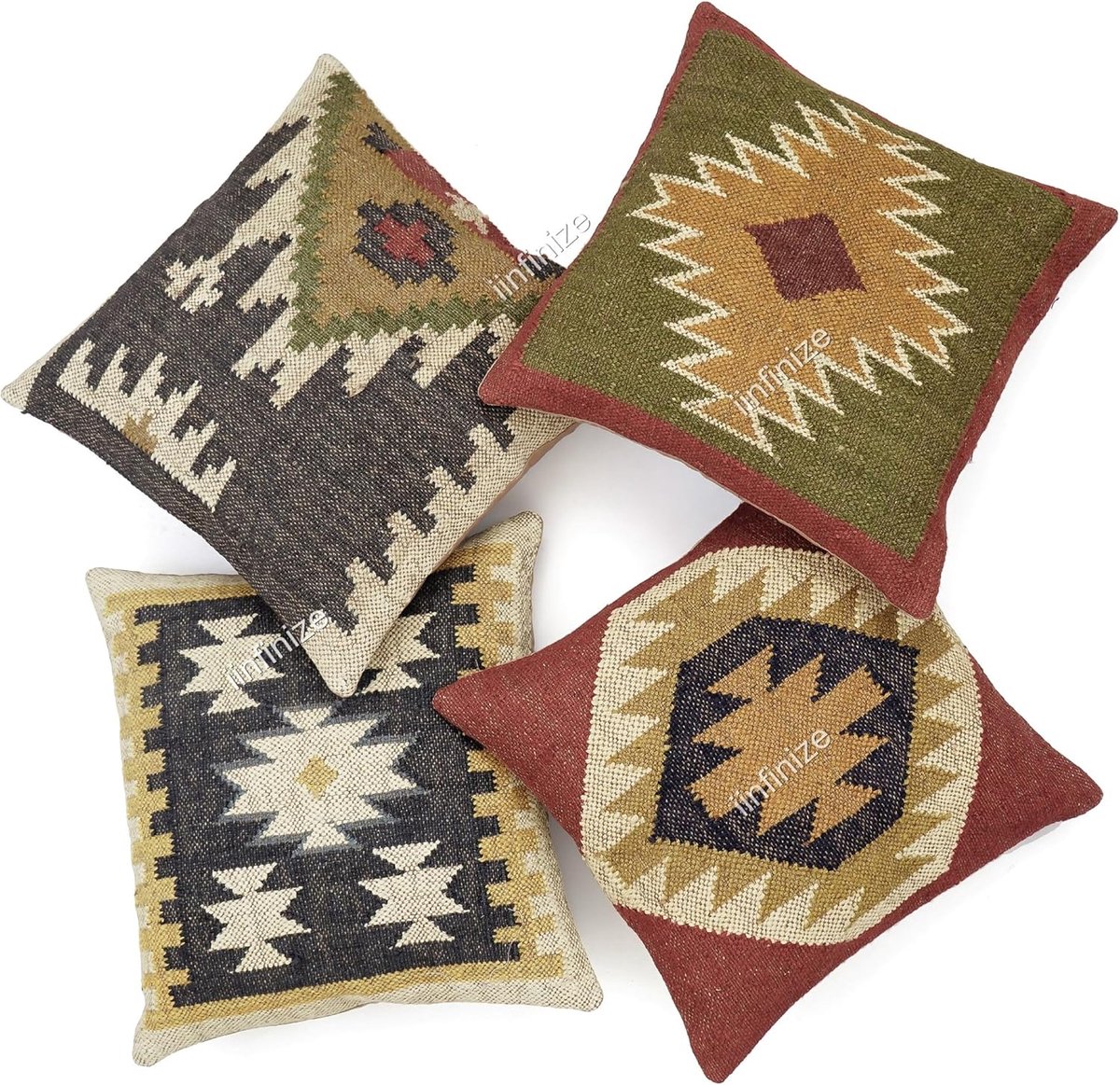 Kussenhoes 45x45 cm - Handgeweven wol-jute - Traditioneel kilim ontwerp - Rustieke Binnenhuisdecoratie - SnelShoppen