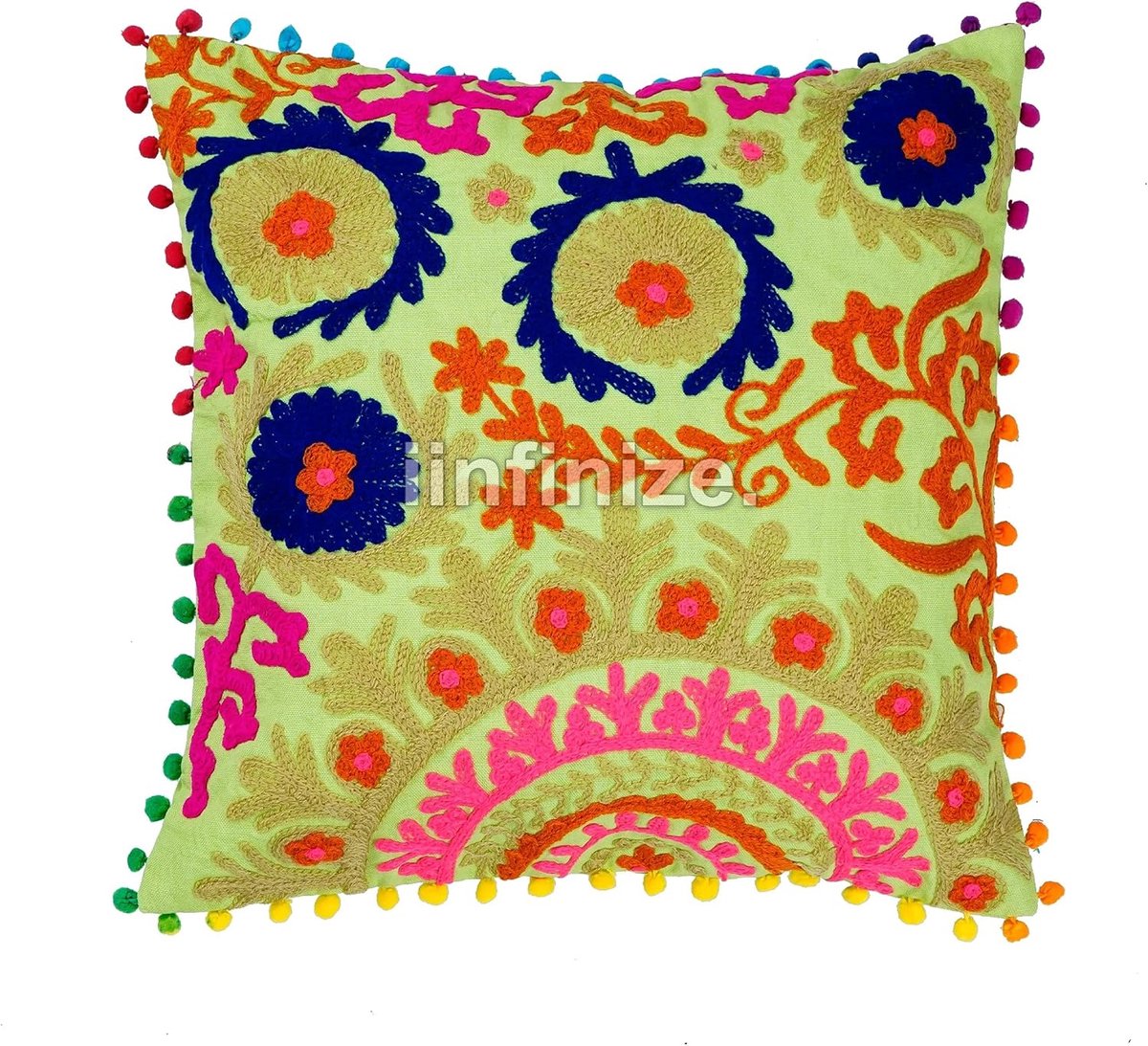 Kussenhoes Suzani 40x40cm - Traditioneel katoen - Handgemaakte borduurwerk - Perfect voor je woonkamer - SnelShoppen
