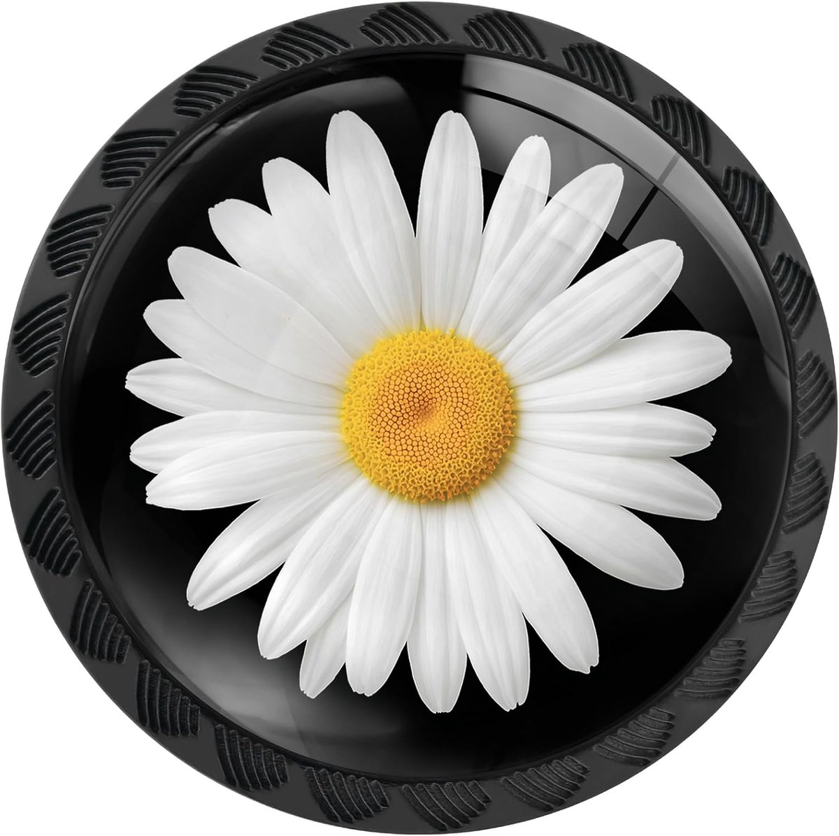 4 Pack Witte Daisy Bloem Kast Knoppen voor Keuken Badkamer | Lade trekt ronde zwarte dressoir handgrepen hardware voor bureau kast kast kast deur ijdelheid decor