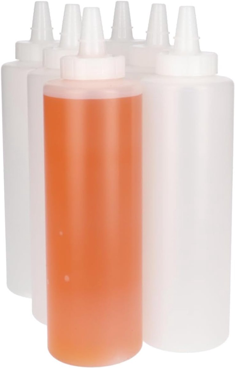 6 x Knijpbare Doseerfles 500 ml mat doorzichtig met Tuitdop naturel- BPA Vrij - Niet Breekbaar - Plastic Flesjes Navulbaar - Met Dop - Lege Flessen - 6 stuks