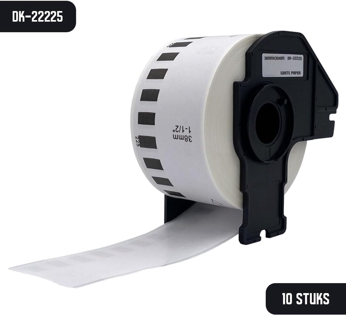 Doorlopende labelrol 38 mm x 30,48 m - Zwart op wit papier - Voor etiketten op maat - Geschikt voor Brother - SnelShoppen