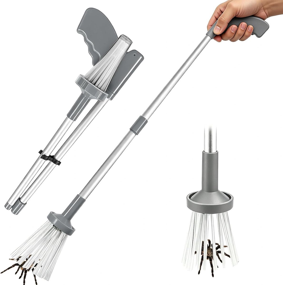 Lang, Spider Catcher met inklapbare handgreep, contactloze insectenvanger, extra lang, spinnengrijper voor veilig vangen en vrijlaten van spinnen en insecten