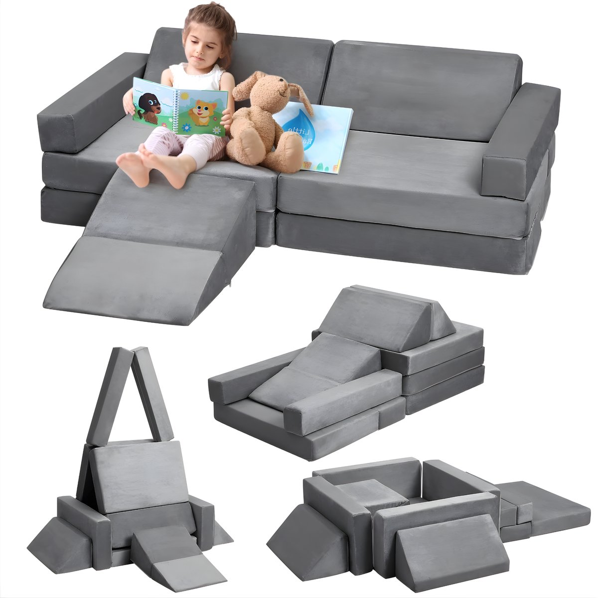 Modulaire Kinderbank - Voor Speelkamer & Kinderkamer - 12-Delige Multifunctionele Omvormbare Speelbank - Speelset