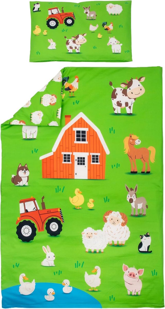 100 x 135 cm & 40 x 60 cm, katoen, omkeerbaar motief boerderij/boerderij, 100% katoen, Öko-Tex standaard, boerderij beddengoed voor jongens, kinderen, baby, peuters