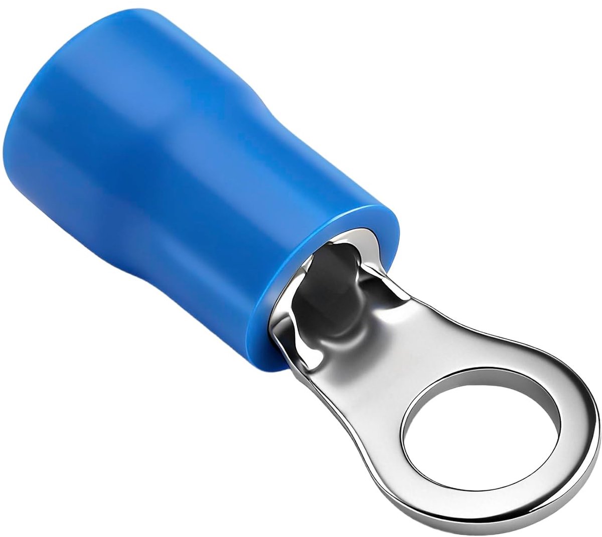 Ringklem krimpconnectoren, vinyl geïsoleerde draad, elektrische connector, RV2-4, boutmaat #8, voor 1,5-2,5 mm² (16-14 AWG), blauw, 100-pack
