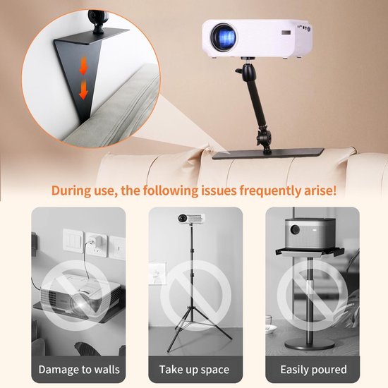 Projectorhouder voor bed en bank, vaste standaard lengte 20 cm, verborgen design, beamerhouder, compatibel met 99% projectoren, XGIMI, Nebula, Vankyou en Epson... — afbeelding 2