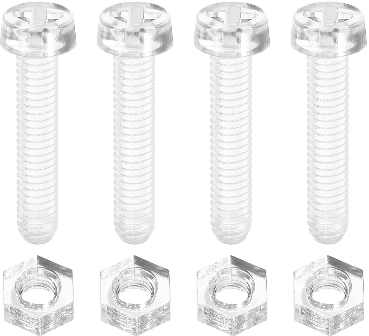 Transparante acrylschroeven en moeren, M4 x 20 mm, 100 stuks