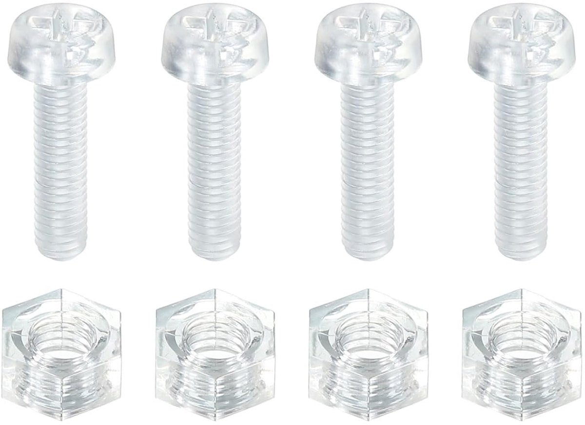 Set van 4 transparante acrylschroeven, M3 x 12 mm, ronde kop met zeskantmoer, set schroeven en moeren voor accessoires voor machines, elektronische apparaten, doe-het-zelfprojecten