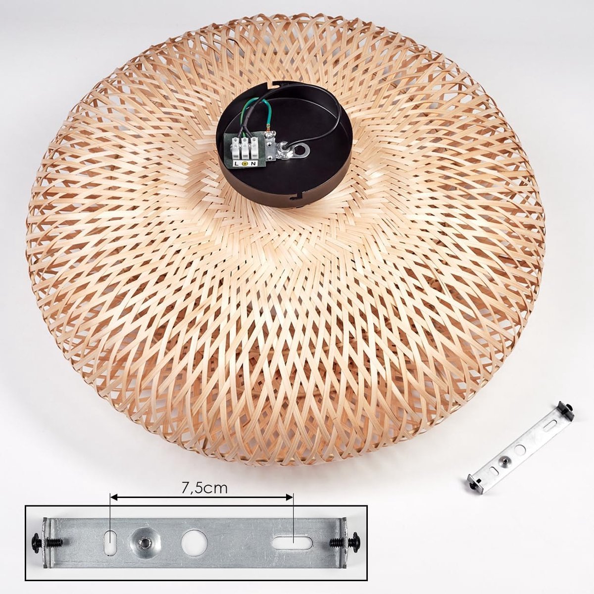 Plafondlamp Boggsjo, plafondlamp van metaal/bast in zwart/natuurlijke kleuren, ronde lamp in boho-design (Ø 50 cm) met geweldig lichteffect, E27, eetkamer, woonkamer, slaapkamer, keuken