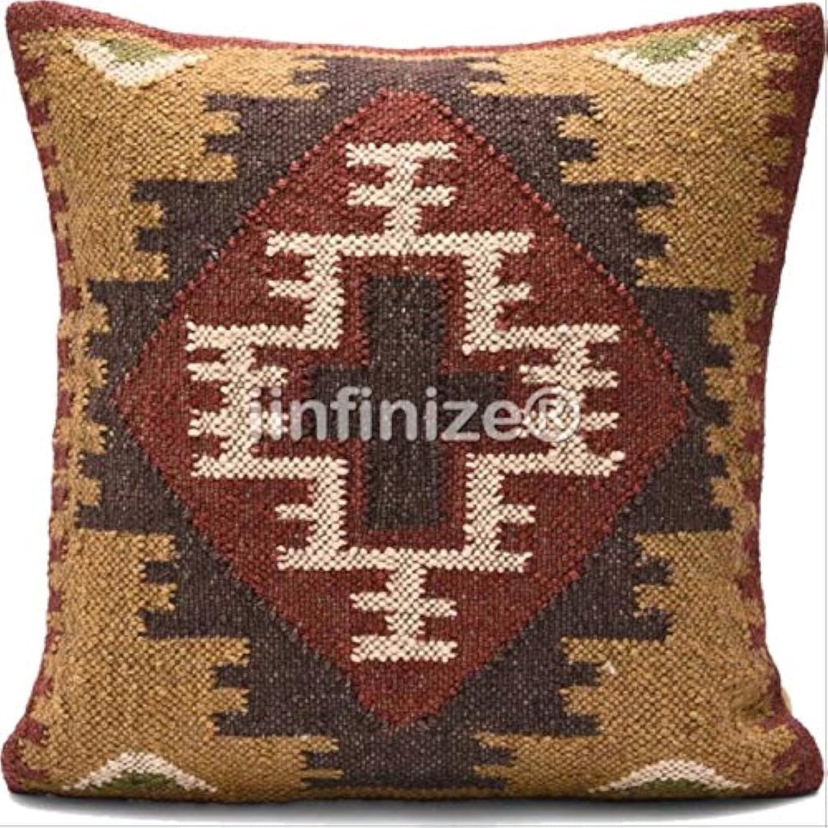 Kussenhoes 45x45 cm - Wol-Jute - Handgeweven Kilim Design - Perfect voor woonkamer - SnelShoppen