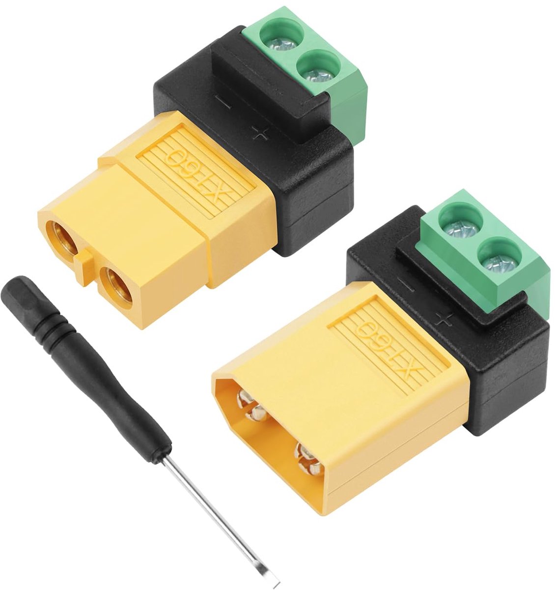 Connectoren adapter voor schroefklemmen, XT60-stekker op soldeervrije terminals 2-pins (XT60 mannelijk en XT60 vrouwelijk)