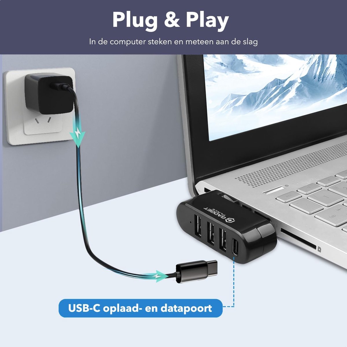 USB 3.0 Hub Splitter met 4 Poorten - 5GBps - 3x USB-A & 1x USB-C - Ideaal voor Laptopverbindingen - SnelShoppen