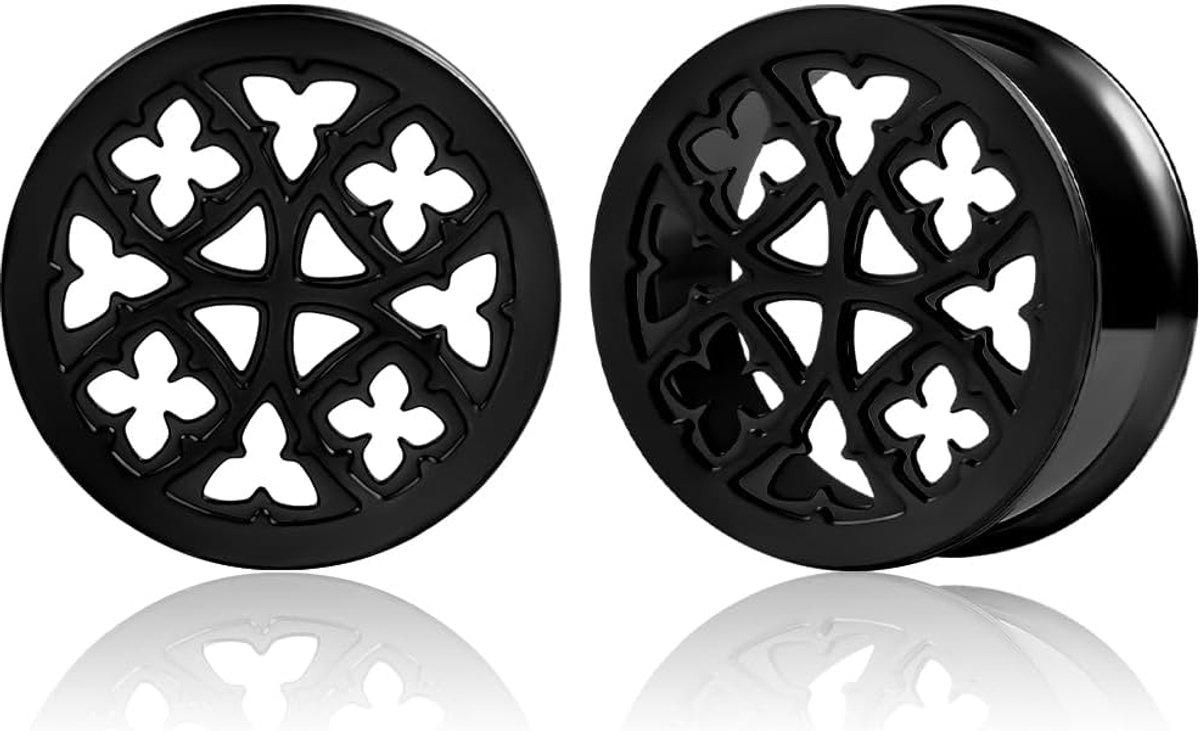 Tunnels Plugs Dubbele Uitlopende Holle Bloem Vlees Tunnels Rvs Oor Brancard Expander Body Piercing Sieraden 8mm tot 16mm