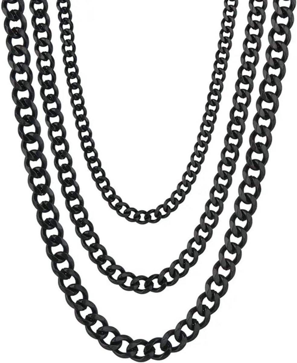 roestvrijstalen pantserketting Cuban Chain kleur zwart/zwart, dikte 3/5/7 mm, lengte 45/50/55/60/70 cm, in geschenkdoos, lifestyle hiphop, punk, rock, gothic