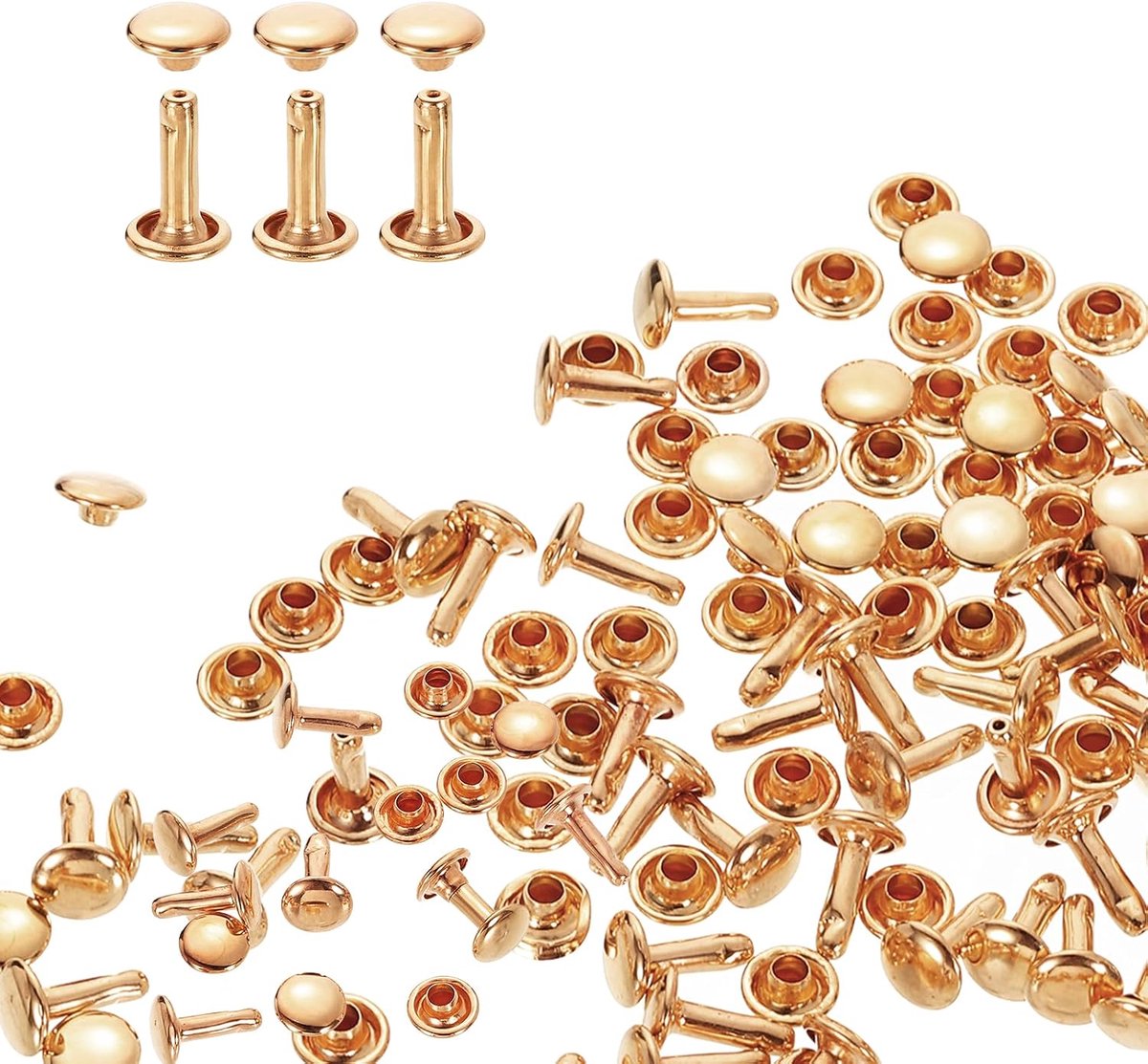 80 stuks klinknagels met dubbele dop van koolstofstaal, 7 mm x 10 mm, vervangende schroefklinknagel van metaal, bevestigingsset voor leer met dubbele kop, voor tas, accessoires, lichtbruin