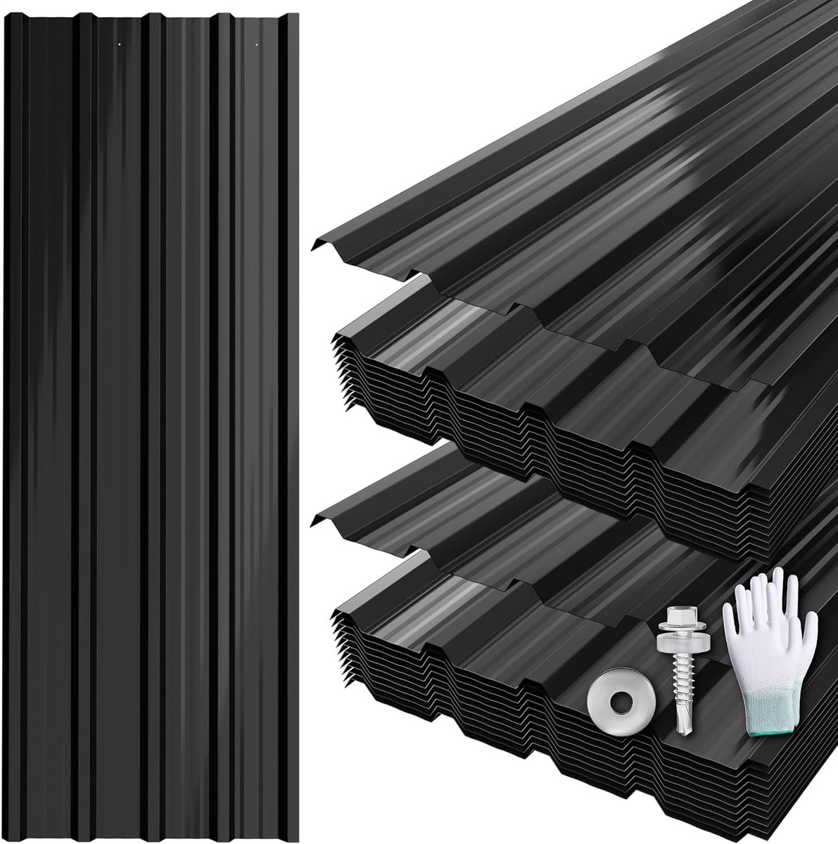 Set van 24 profielplaten met handschoenen en schroeven, verzinkt staal, trapeziumplaat, dakplaat met structuur, 14 m², dakplaten, weerbestendig, roestbestendig, golfplaat voor