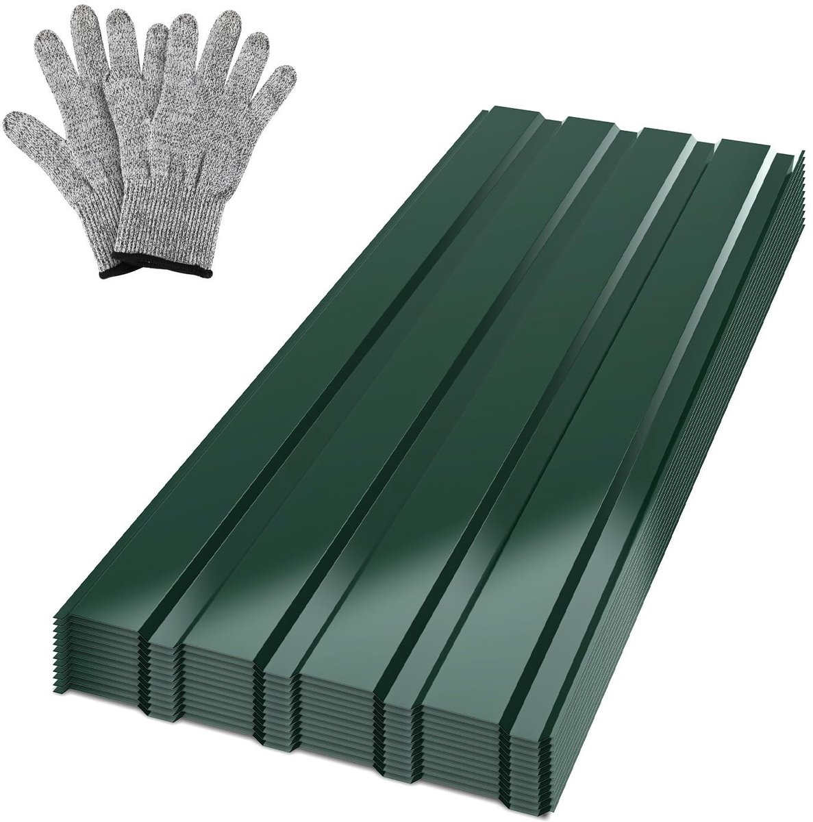 Golfplaten voor dak, carports, kennels, met snijbestendige handschoenen, dakplaten 115 x 45 cm, 6 m², dakplaat, verzinkt metaal, groen