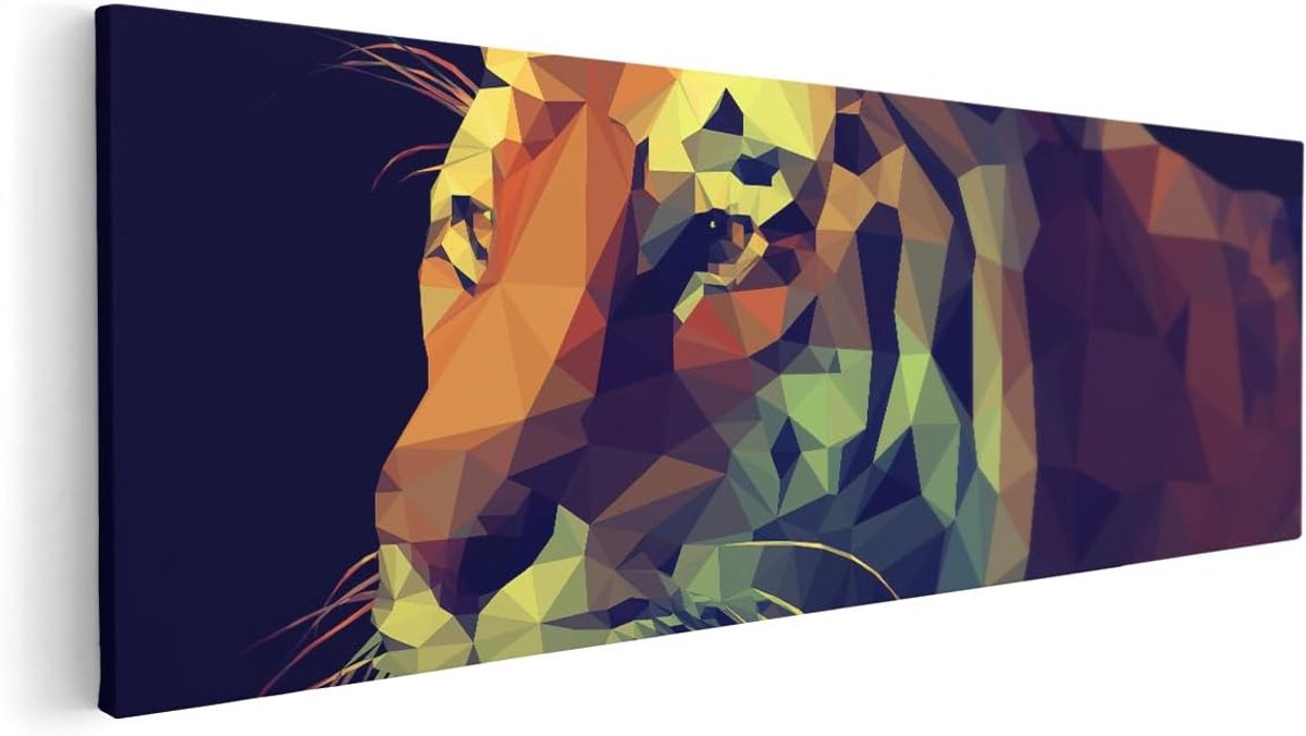 Canvas schilderij dierenkop 60x20 cm - tijger - wanddecoratie pop art - uniek interieuraccessoire - SnelShoppen