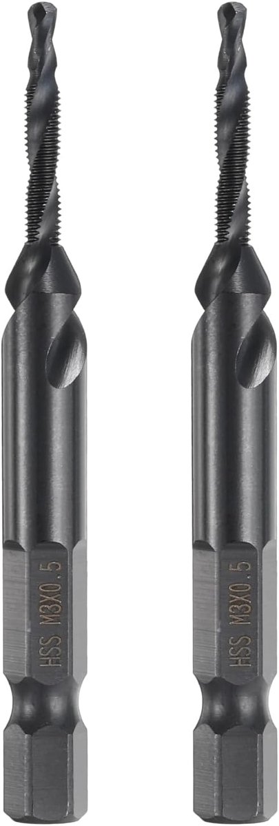 2 stuks metrische combi-boormachine M3 x 0,5 schroefdraad 1/4 inch zeskant gecoat nitride schroefdraadboor staal High Speed 4341 gereedschapsset voor het boren van schroefdraad