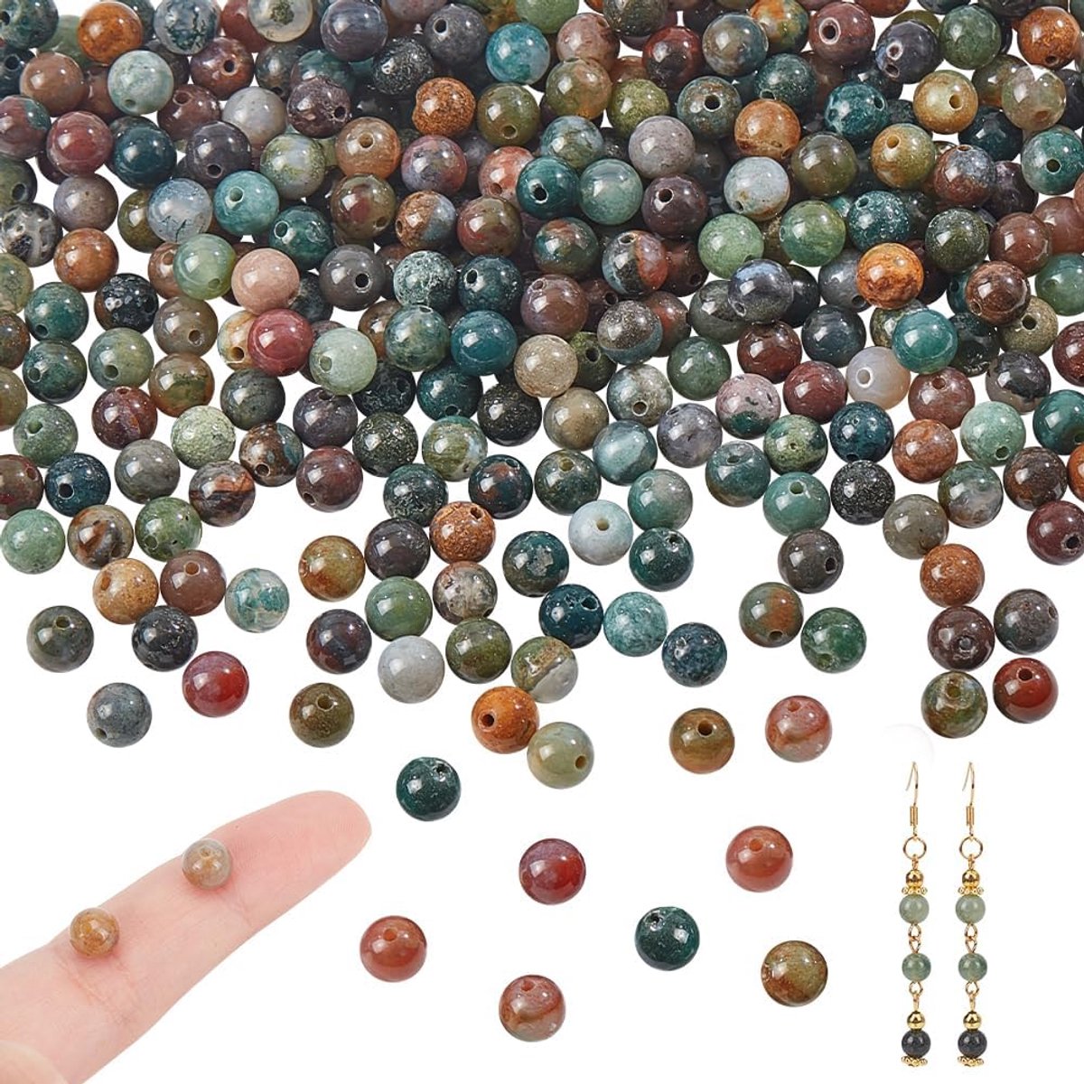 Kralen, 6 mm, natuurlijke agaatkralen, ronde rhodonit-edelsteenkralen, afstandshouders, losse steenkralen voor armbanden, sieraaden, gat: 1 mm