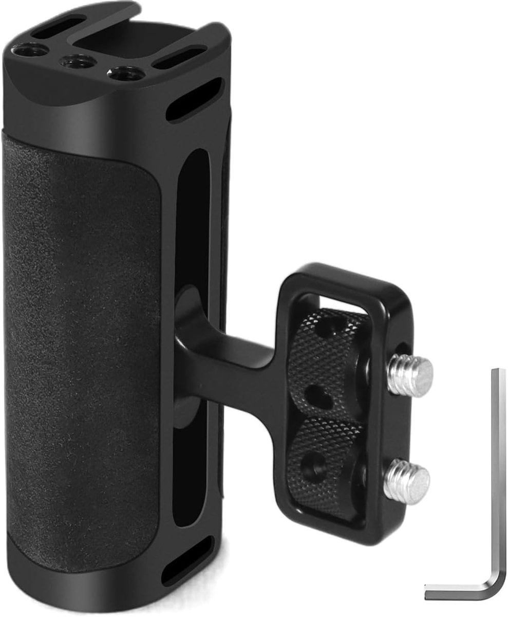 Hoogte verstelbare handgreep links/rechts, mini-zijhandgreep met cold shoe-interface en 1/4"-20 schroefbevestiging voor DSLR/digitale camerakooi