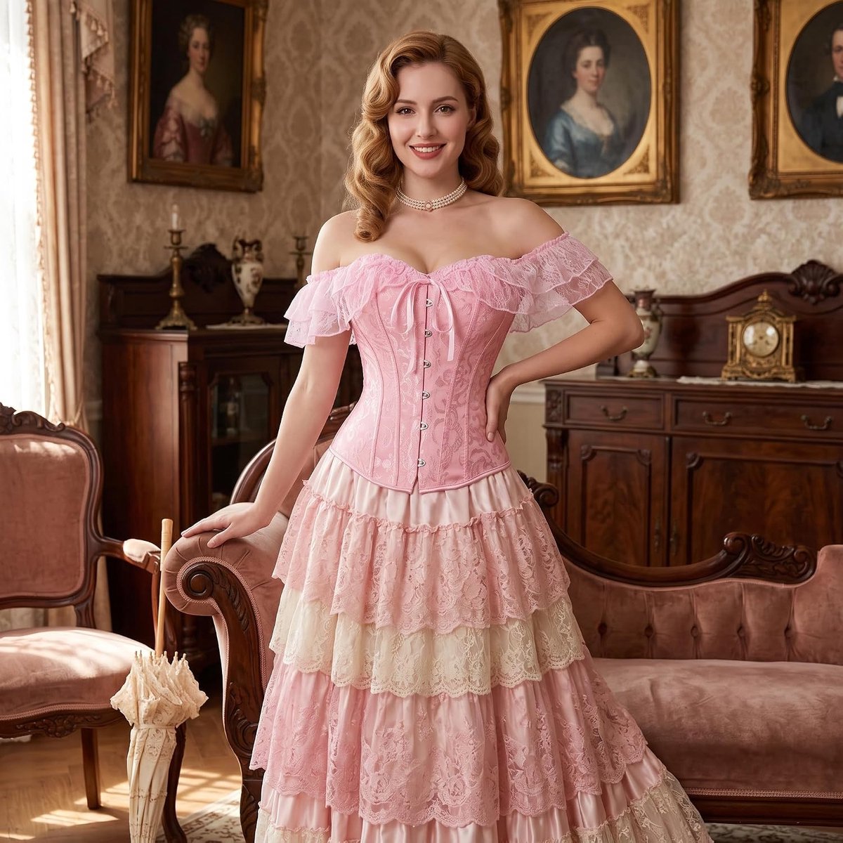 Korset met kanten mouwen voor dames, vintage bloemenpatroon, bustier-top