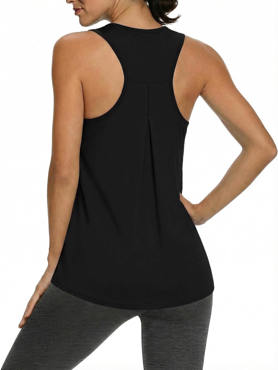 Sportshirt voor dames, mouwloos, ademend, fitness, yoga, gym, losse pasvorm, ronde hals