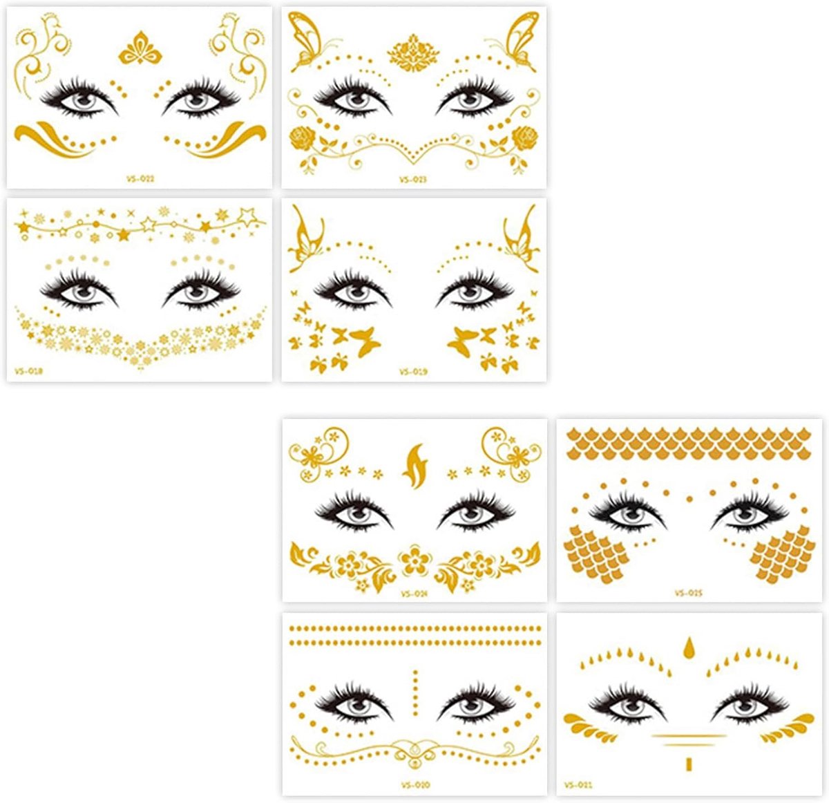 8 stuks metallic flash-tatoeages, goudkleurig, glitter, zomersproeten, glitter freckles, kinderen, stenen, gezichtstattoo, festivalstickers, voor vrouwen, dames, meisjes, ogen, carnaval, feest